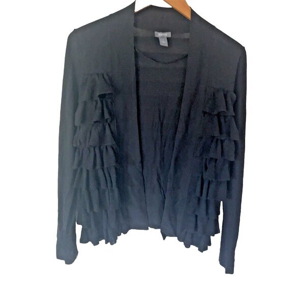 Kenneth Cole Open Cardigan Sweater NWT $89 Black Ruffles Silk Knit Women's Small - Picture 1 of 5